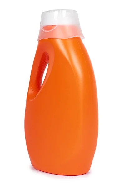 Oranje Plastic Wasmiddel Fles Geïsoleerd Witte Achtergrond — Stockfoto