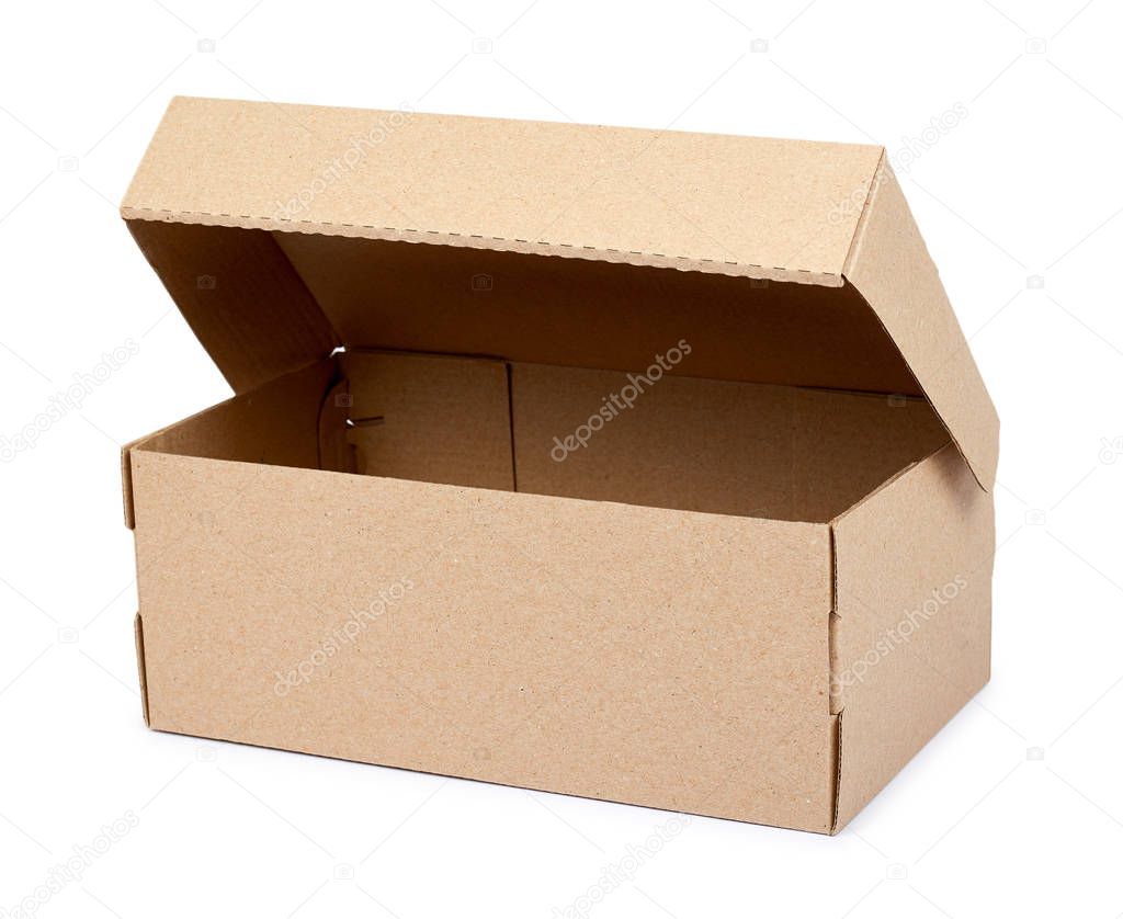Brown cardboard box for packaging and delivery, isolated on white background.