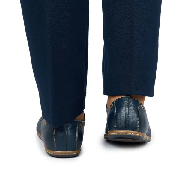 Ženské Nohy Kalhoty Kožené Boty Izolované Bílém Pozadí — Stock fotografie