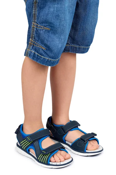 Дитячі Шкіряні Сандалі Нозі Ізольовані Білому Тлі — стокове фото