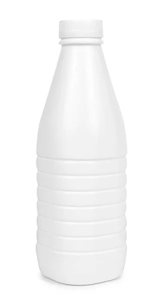 Frasco Leite Plástico Branco Isolado Sobre Fundo Branco — Fotografia de Stock
