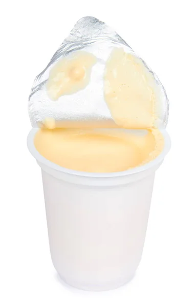 Crema Yogur Recipiente Aislado Sobre Fondo Blanco — Foto de Stock