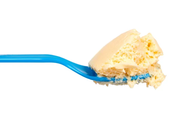 Crema Yogur Sobre Cuchara Aislada Sobre Fondo Blanco — Foto de Stock