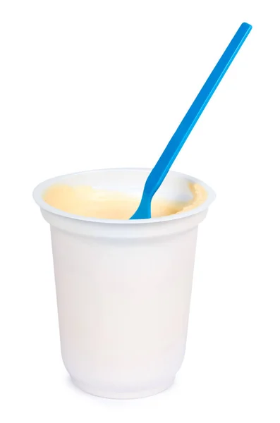 Crema Yogur Recipiente Aislado Sobre Fondo Blanco — Foto de Stock