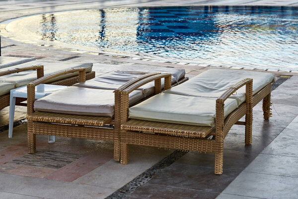 Deckchairs on a beautiful sea beach.