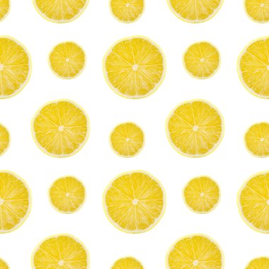 Dilim limon meyve Dikişsiz desen arka plan, düz sarı sulu yatıyordu.