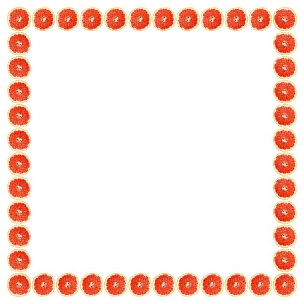 Ripe Grapefruit Slice Frame Pattern Isolated White Background — Stock Photo, Image