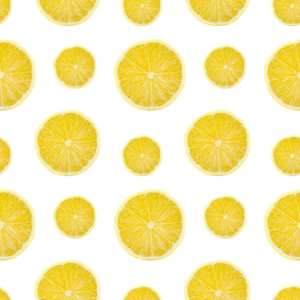 Juicy Yellow Slice Lemon Fruit Seamless Pattern Background Flat Lay — Stock Photo, Image
