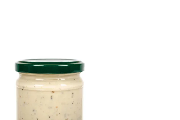 Romige Saus Met Truffel Voor Pasta Glas Jar Geïsoleerd Witte — Stockfoto