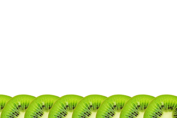 Segment Van Groene Ruwe Kiwi Fruit Achtergrond Frame Rand Lege — Stockfoto