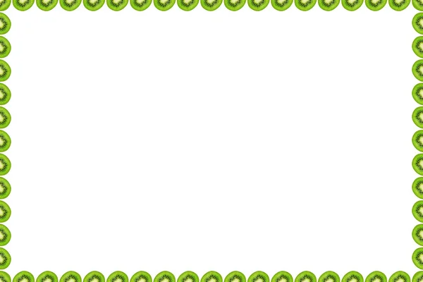 Fetta Kiwi Grezzo Verde Sfondo Cornice Bordo Spazio Vuoto — Foto Stock