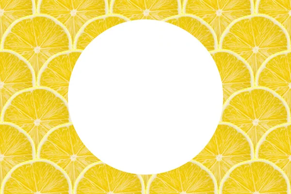 Jugosa Rebanada Amarilla Fondo Patrón Fruta Limón Plano Con Espacio —  Fotos de Stock