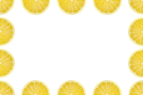 Ζουμερή Φέτα Κίτρινο Λεμόνι Φρούτων Μοτίβο Φόντου Επίπεδη Θέσει Αντίγραφο — Φωτογραφία Αρχείου