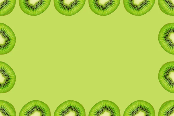 Rebanada Fondo Kiwi Crudo Verde Marco Borde Espacio Vacío — Foto de Stock