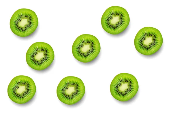 Scheibe Grünen Rohen Kiwi Fruchtmuster Hintergrund — Stockfoto