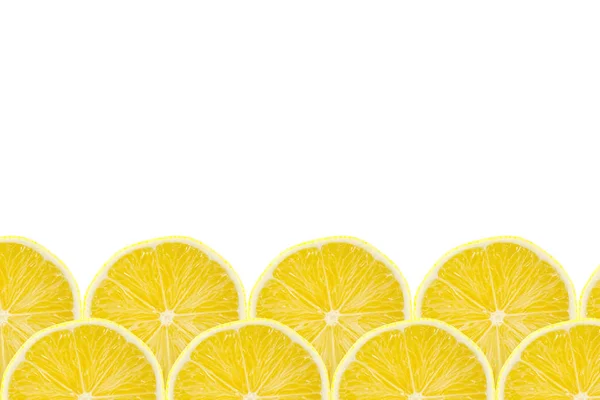 Suculento Fatia Amarela Fundo Padrão Frutas Limão Flat Lay Com — Fotografia de Stock