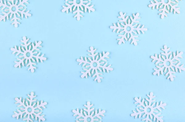Composição Ano Novo Com Flocos Neve Concepção Natal Leigos Planos — Fotografia de Stock