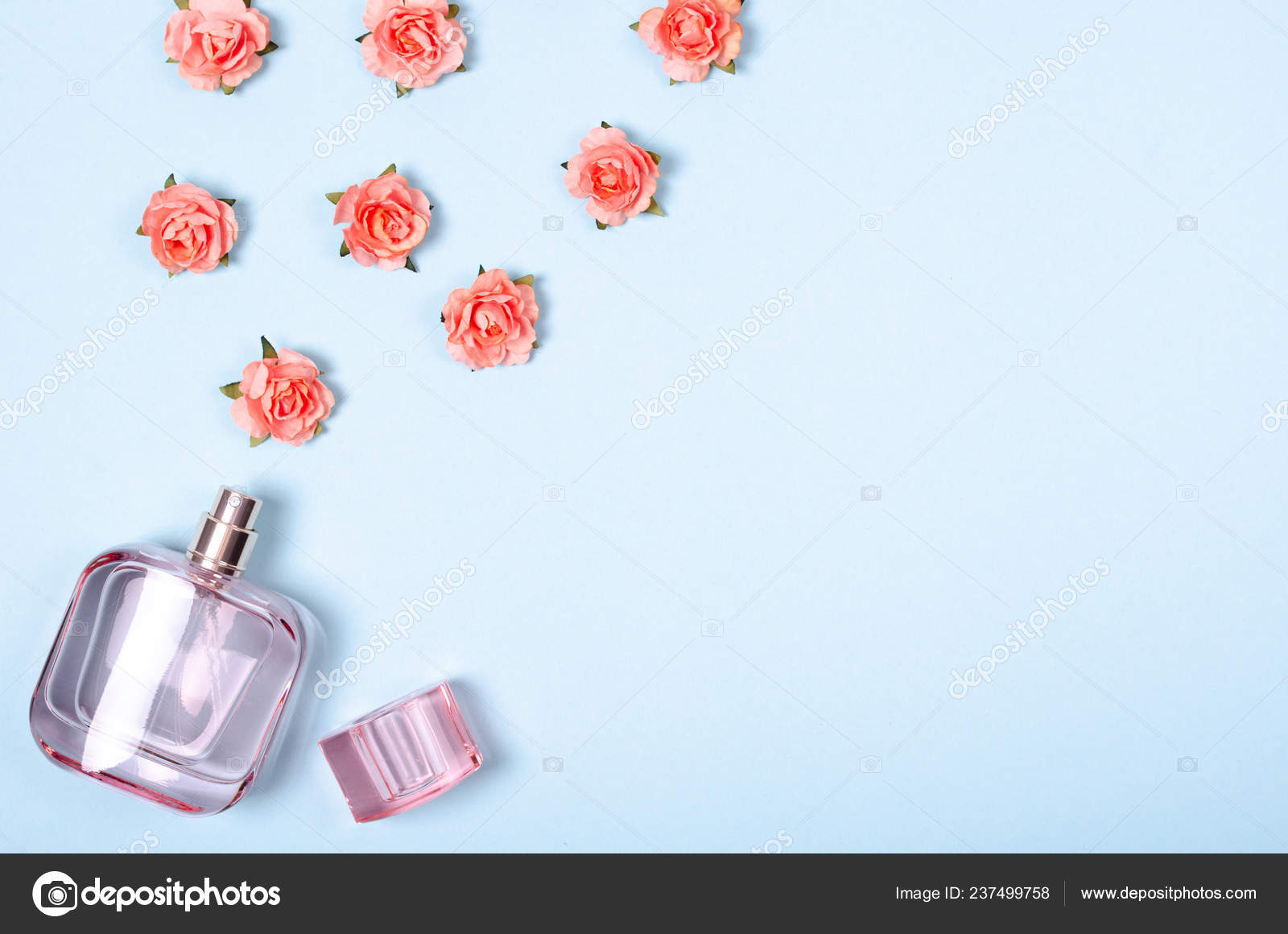 Download Flat Lay Arrangement Perfume Bottle Flowers Mock Design Table Top Stock Photo C Toxitz 237499758 PSD Mockup Templates