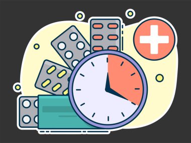 Tıbbi seti, zamanında yardımcı gerek kavramı. Satır resmi, düz stil vektör