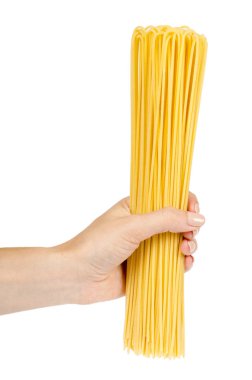 italian home made yellow pasta with hand, home cooking concept. Isolated on white background clipart