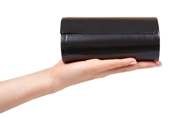 Mano Con Rollo Bolsas Basura Plástico Negro Para Basura Aislado —  Fotos de Stock