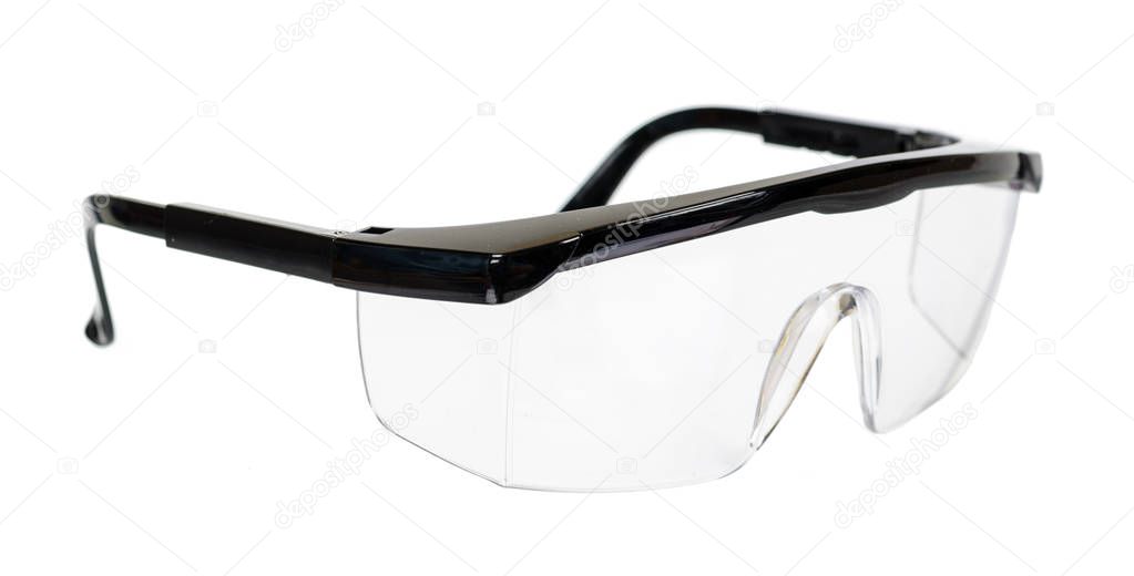 Protective workwear to protect human eyes, safety glasses. Isolated on white background