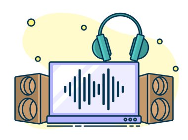 Ev müzik ve ses stüdyo kavramı, profesyonel iş etiket. Satır resmi, düz stil vektör