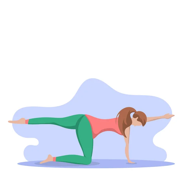 Hermosa Mujer Entrenando Posturas Yoga Chica Ejercicios Pilates Vector Ilustración — Archivo Imágenes Vectoriales