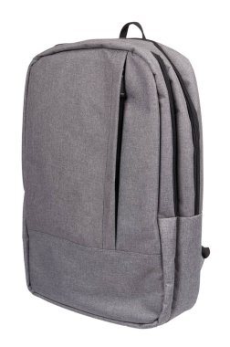 Gri tekstil okul çantası, şehir sokak sırt çantası. Beyaz gackground izole