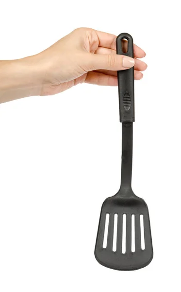 Mano Con Espátula Cocina Plástico Negro Utensilios Cocina Para Cocinar —  Fotos de Stock