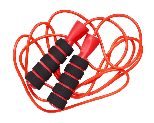 红色跳绳健身和运动生活 隔离在白色背景上 — 图库照片