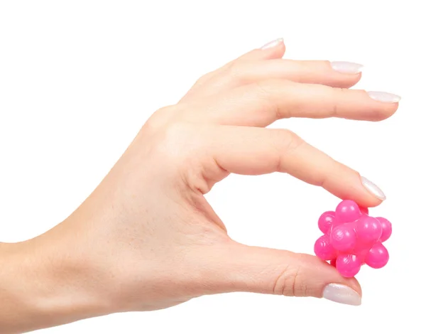 Hand Pink Spiky Ball Massage Healthcare Concept Isolated White Background — Stock Photo, Image