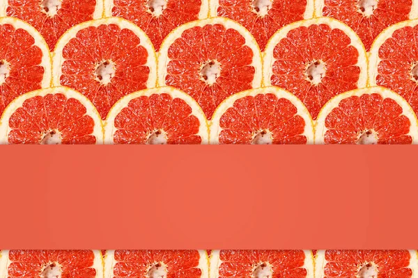 Rijpe Rode Grapefruit Slice Patroon Bitmappatroon Achtergrond Ruimte Sjabloon Kopiëren — Stockfoto