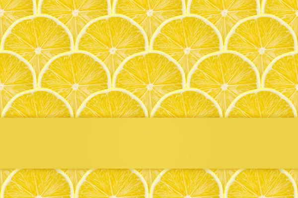 Ζουμερά Κίτρινος Φέτα Λεμόνι Φρούτων Μοτίβο Φόντου Επίπεδη Lay Αντιγραφή — Φωτογραφία Αρχείου