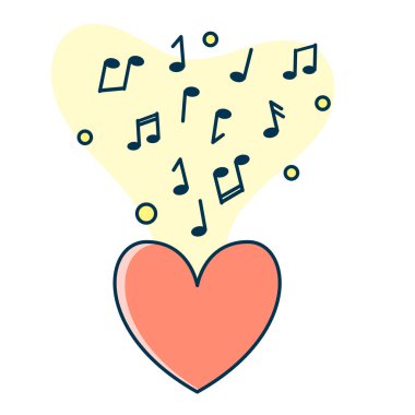 Not kırmızı kalp akışı. Müzik kavramı. Satır resmi, düz stil vektör