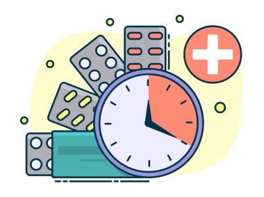 Tıbbi seti, zamanında yardımcı gerek kavramı. Satır resmi, düz stil vektör