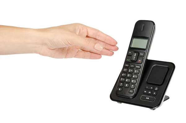 Modern Landline Cordless Phone Hand Old Technology Concept Isolated White — Stock Photo, Image