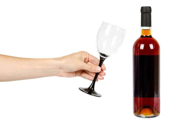 Closed Bottle Wine Hand Alcohol Addiction Concept Isolated White Background — Stock Photo, Image