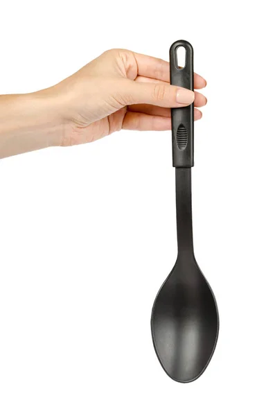 Spatule De Cuisine En Plastique Noir Isolée.