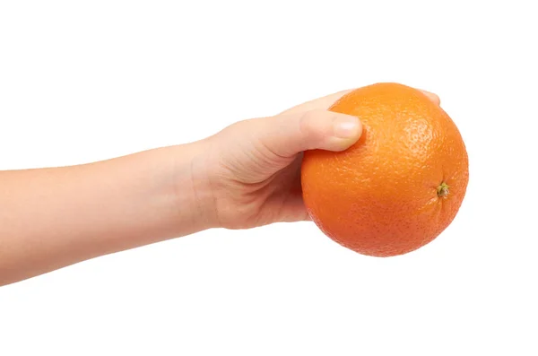 Los Niños Mano Con Mandarina Naranja Fresca Cítricos Crudos Aislado — Foto de Stock