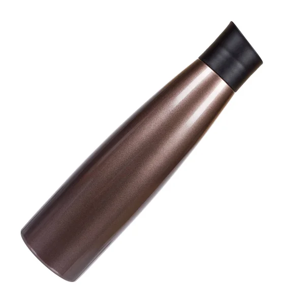 Brown Metal Thermos Travel Mug Hot Drinks Isolated White Background — Stock Photo, Image