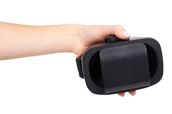 Mano Con Auriculares Plástico Negro Máscara Realidad Virtual Aislado Sobre —  Fotos de Stock