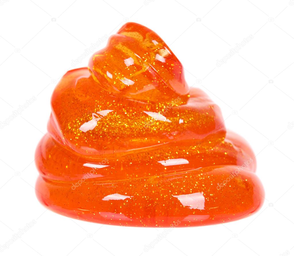 Orange slime for kids, transparent funny toy. Isolated on white background