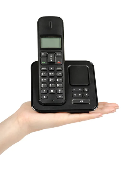现代固定电话无绳电话用手 旧技术理念 隔离在白色背景上 — 图库照片