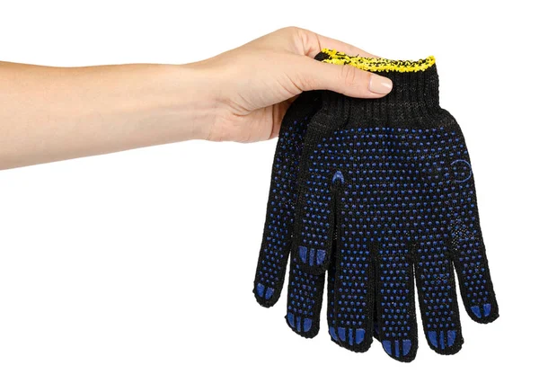Luvas Pano Proteção Azul Escuro Com Mão Equipamento Handyman Isolado — Fotografia de Stock