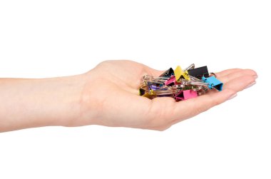 El ile renk kağıt cilp, ofis Aksesuar, raptiye notlar için. Beyaz arka plan üzerinde izole