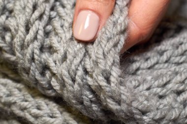 Makro fotoğraf kumaş desen, tekstil giyim alan sığ derinliği ile kapatın. Yumuşak malzeme arka plan bulanık