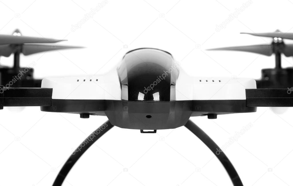 Remote control drone, fun toy for kids, air sport game. Isolated on white background