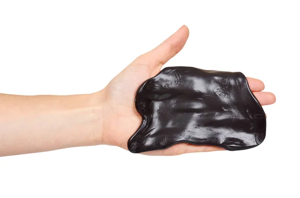 십 대 손으로, 투명 한 장난감 검은 점액을 재생 — 스톡 사진