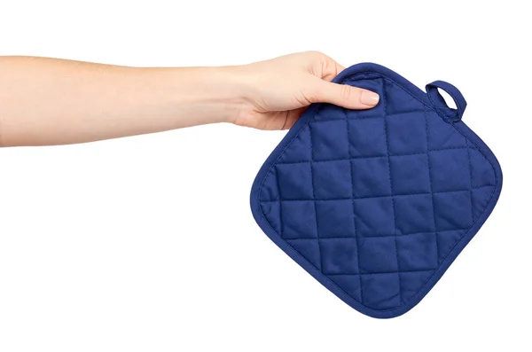 Мбаппе с синей кухонной перчаткой, теплозащитой и безопасностью . — стоковое фото